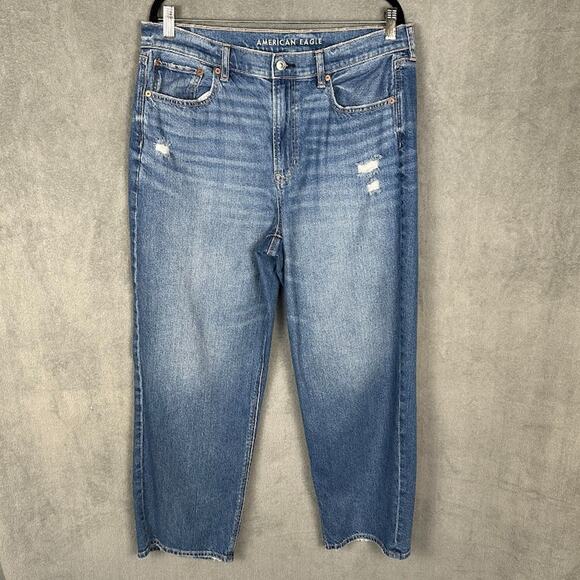 American Eagle Outfitters Denim - American Eagle Jeans Womens 14 Short Blue Super High Rise Baggy Straight